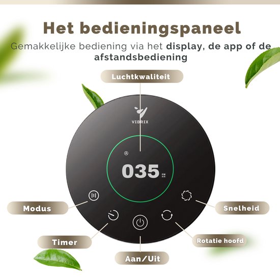 Vibrix Design Purificateur d'air Living Room avec app - 50 m² - Filtre HEPA - Ioniseur - Filtre à air - Purificateur d'air - Air Cleaner - AURAFLOW - CADR 275 m3/h - Télécommande
