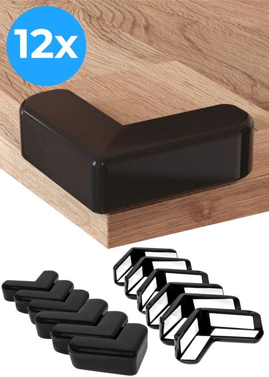 Nuvance - Protège-coins - 12 pièces - Butoir solide - Protège-coins pour table - Protège-coins de table pour bébés et enfants - Transparent - Protection des coins - Noir