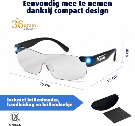 Lunettes loupes - Lunettes loupes avec éclairage LED - Lunettes loupes pour loisirs - Grossissement de 160 % - Verres résistants aux rayures - Étui de rangement et chiffon de nettoyage inclus
