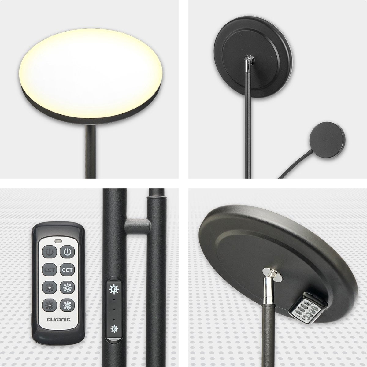 Lampadaire LED moderne Auronic -Lampadaire sur Pied - 181cm - LED -Super Lumineux - télécommande - chambre salon - Noir