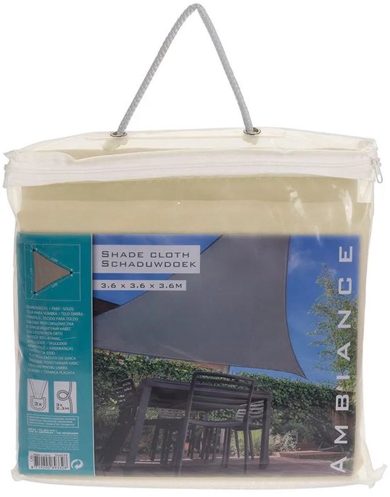 Toile d'ombrage UV50+ triangulaire taupe 3,6 x 3,6 x 3,6 m, protection solaire pour jardin