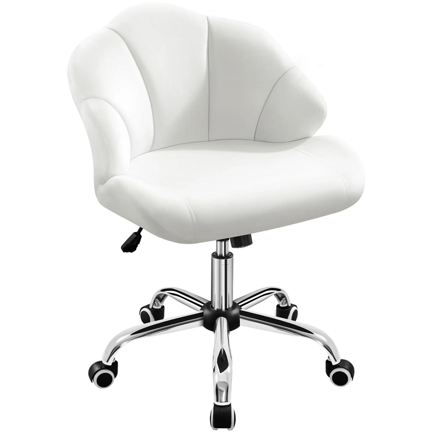 Yaheetech Chaise de bureau en forme de coquillage - avec fonction pivotante, hauteur réglable par vérin à gaz et dossier rembourré - pour le bureau à domicile et la chambre à coucher - polyester blanc et métal - 60 x 60 x 76,5-86 cm