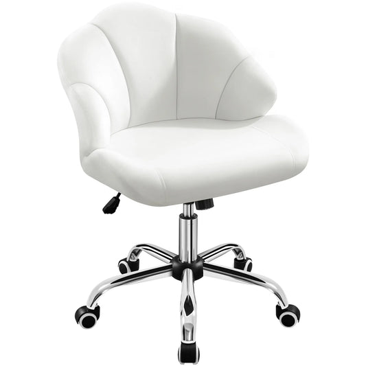 Yaheetech Chaise de bureau en forme de coquillage - avec fonction pivotante, hauteur réglable par vérin à gaz et dossier rembourré - pour le bureau à domicile et la chambre à coucher - polyester blanc et métal - 60 x 60 x 76,5-86 cm