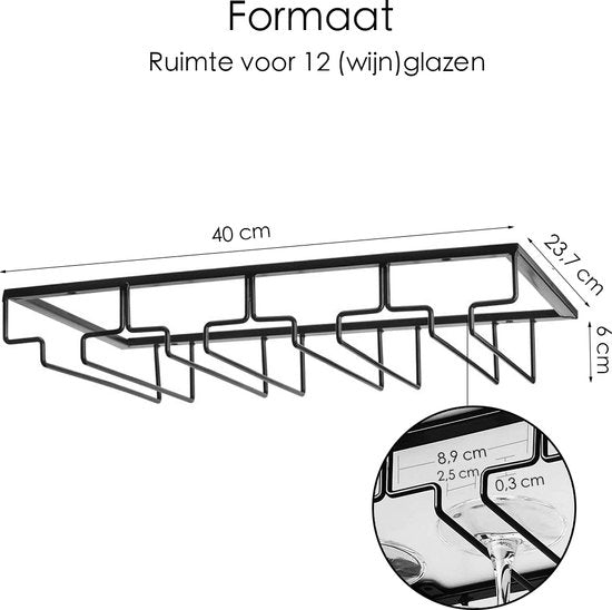 Porte-verres à vin - 2 pièces - noir - 12 verres - 40 cm x 22,5 cm x 6 cm - Porte-verres à vin - Porte-verres à vin suspendu