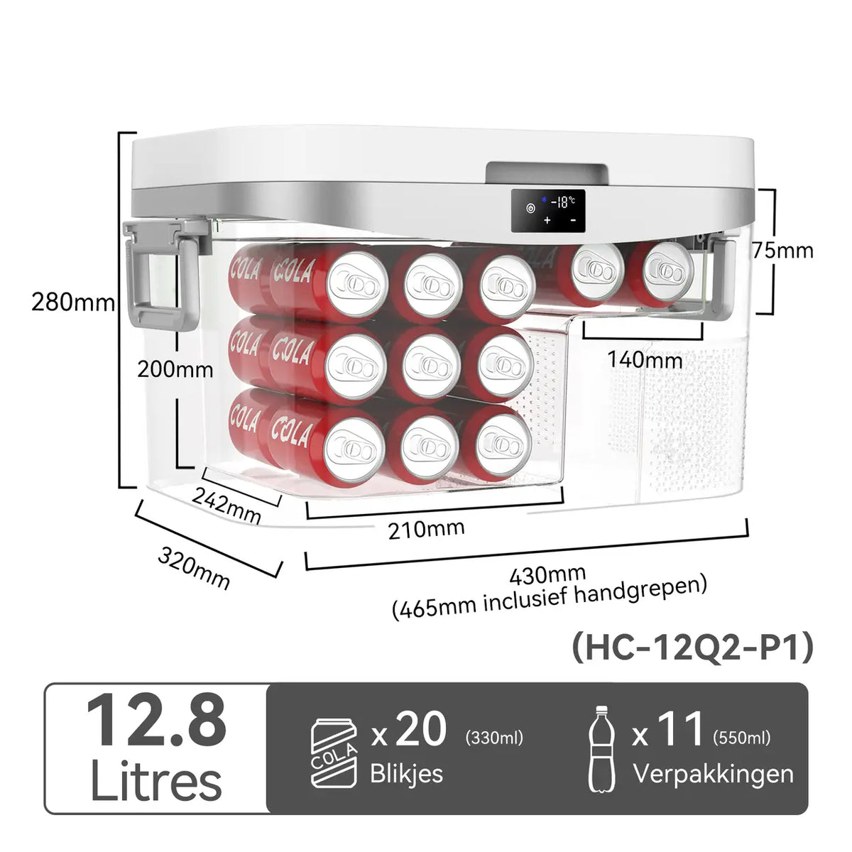Glacière portable à compresseur Bingi 12,8 L - Multitension 12 V/24 V/230 V - 46,5 x 32 x 28 cm