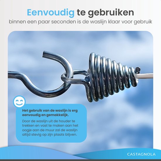 Corde à linge Castagnola - Corde à linge extensible - Fil à linge - Corde à linge 12 mètres - Capacité jusqu'à 13 kg
