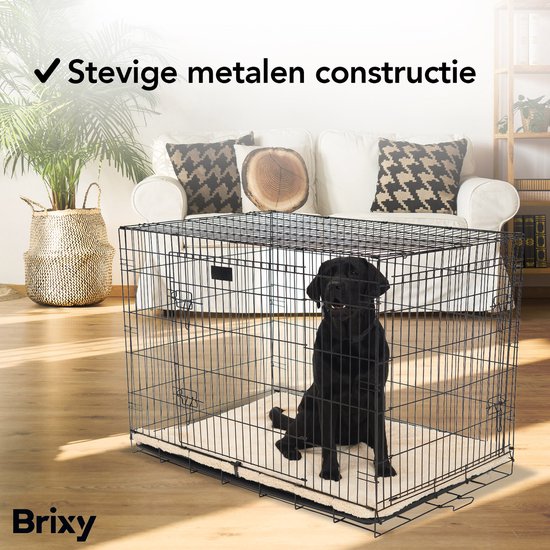 Brixy Dog Bench - Banc pour chiens - Taille L - Pliable - 91 x 58 x 65 CM - 2 Portes - Noir