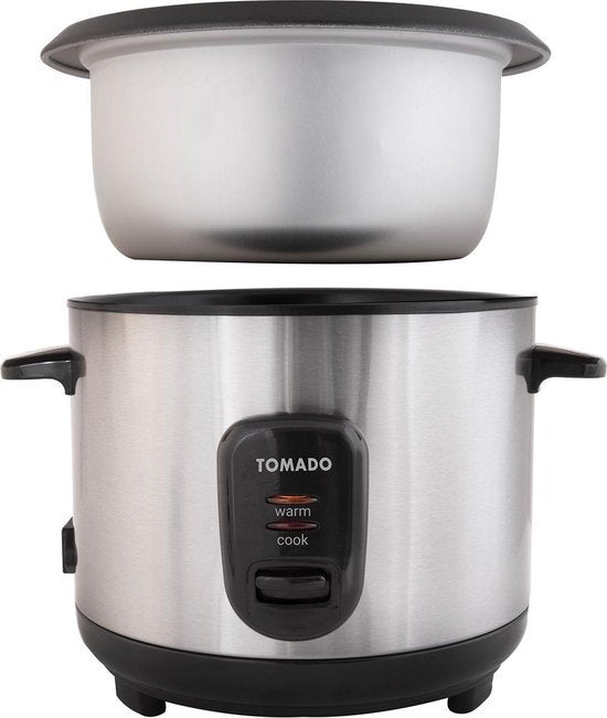 Tomado TRC1001S - Cuiseur de riz - 5 portions - Capacité de 1 litre - Fonction maintien au chaud - Revêtement antiadhésif - Sans PFAS - Design en acier inoxydable