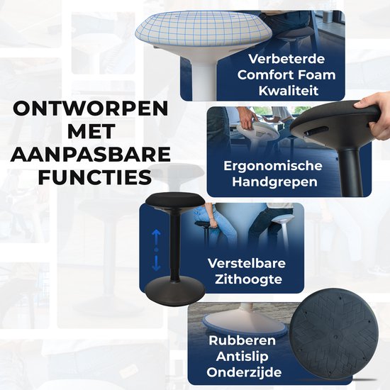 Backerz Wobble Stool - Chaise ergonomique oscillante hauteur 55-80cm - Tabouret d'équilibre - Tabouret selle bleu