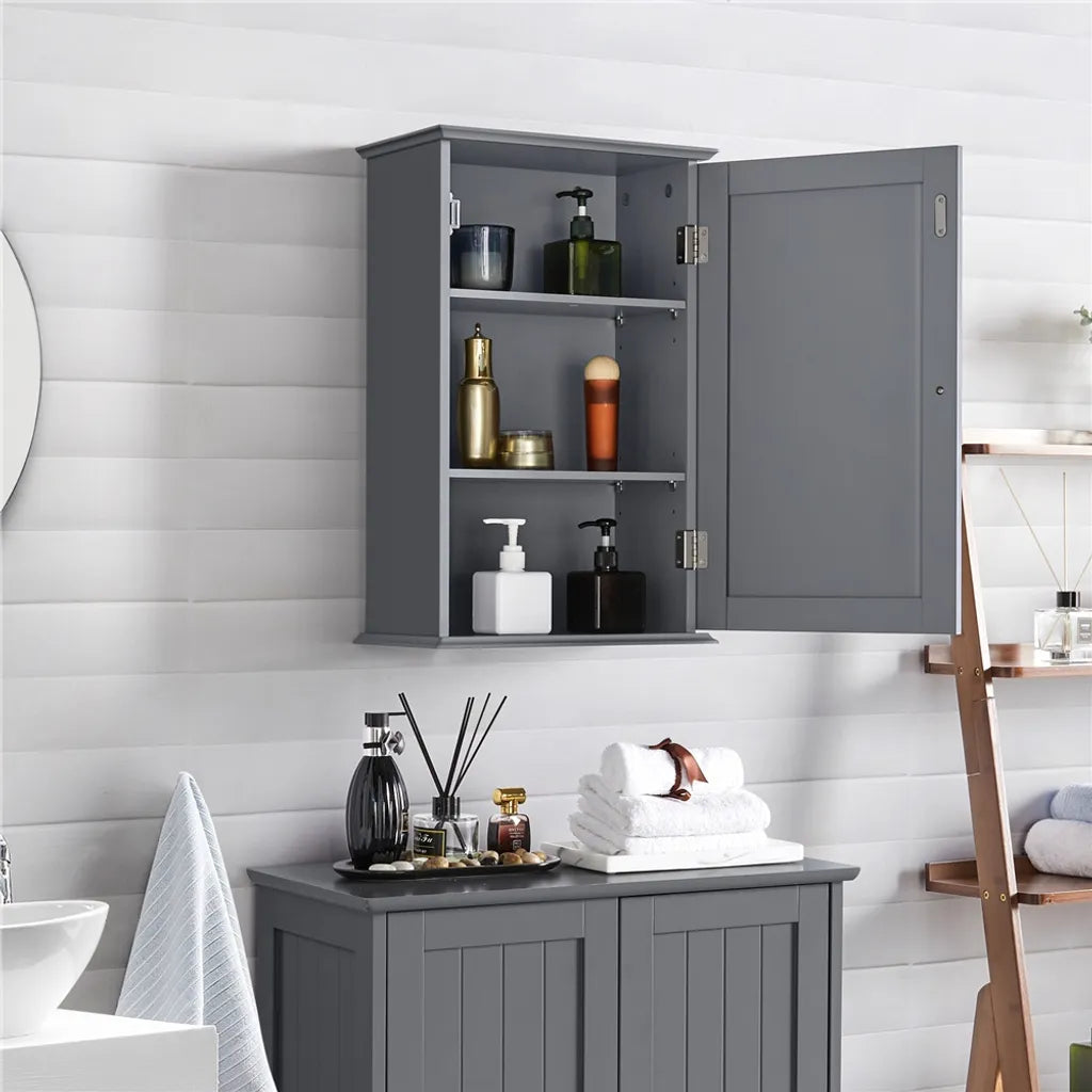 Armoire de salle de bains Yaheetech 35 x 21 x 55 cm - Gris foncé - Armoire murale avec 3 compartiments de rangement