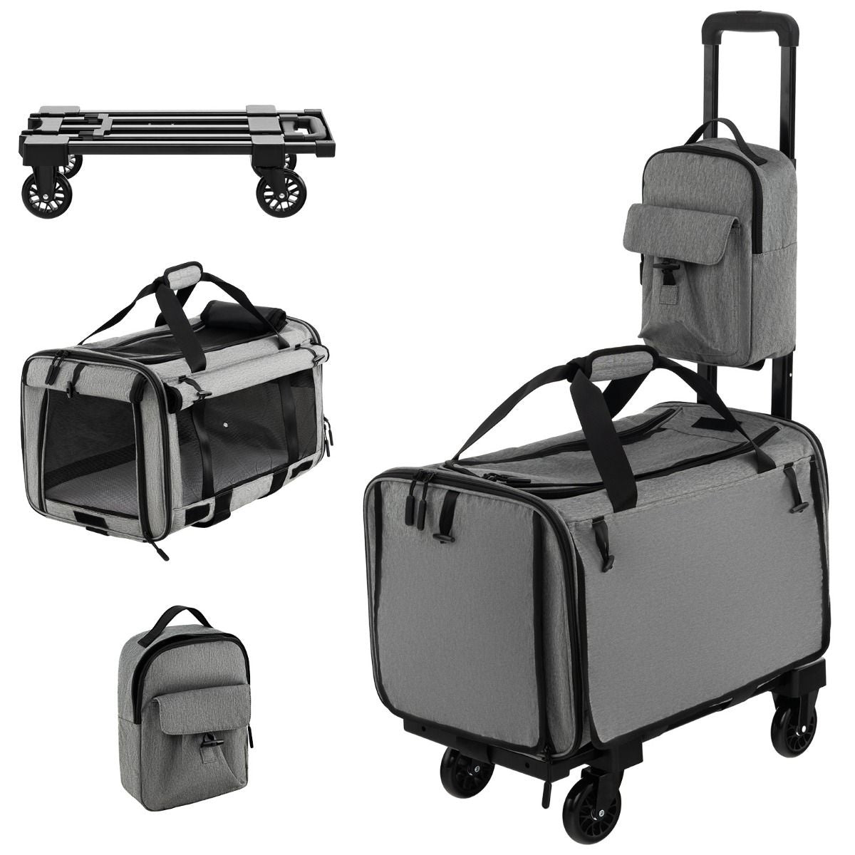 Boîte de transport Coast - chat - chien - portable - avec roues - pliable - poignée télescopique - animaux de petite et moyenne taille - gris