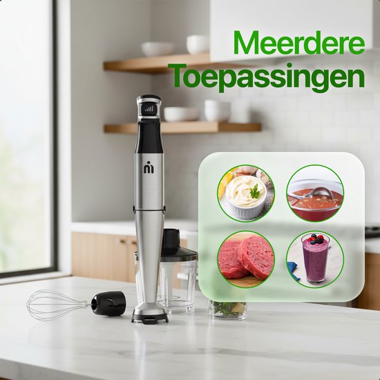 MATTI® - Mixeur plongeant 5in1 - Mixeur plongeant électrique - Hachoir - Blender - Mousseur à lait - 1500W