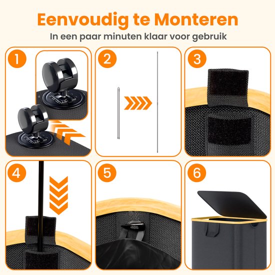 Posity Panier à linge sur roues - 100 litres - pliable - Panier à linge en tissu - Panier à linge - Avec couvercle et poignées - Bambou - Sac à linge inclus - Noir