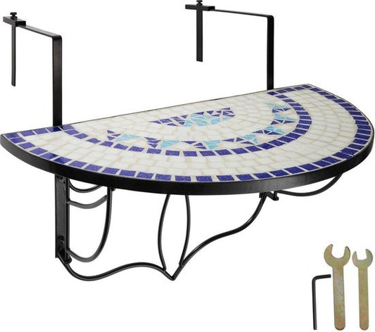 Table de balcon mosaïque pliante - env. 76 x 65 x 57,5 cm - Tectake - 402766 - blanc/bleu