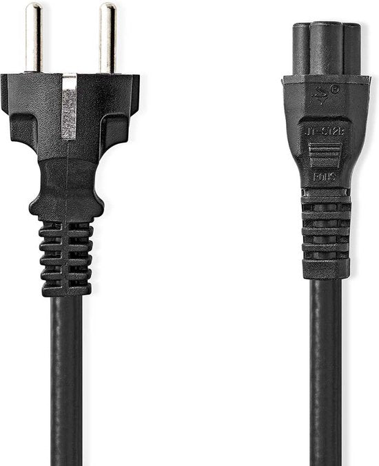 Nedis Câble d'alimentation - Type F (CEE 7/7) Mâle - IEC-320-C5 - Droit - Nickelé - 2,00 m - Rond - PVC - Noir - Etiquette