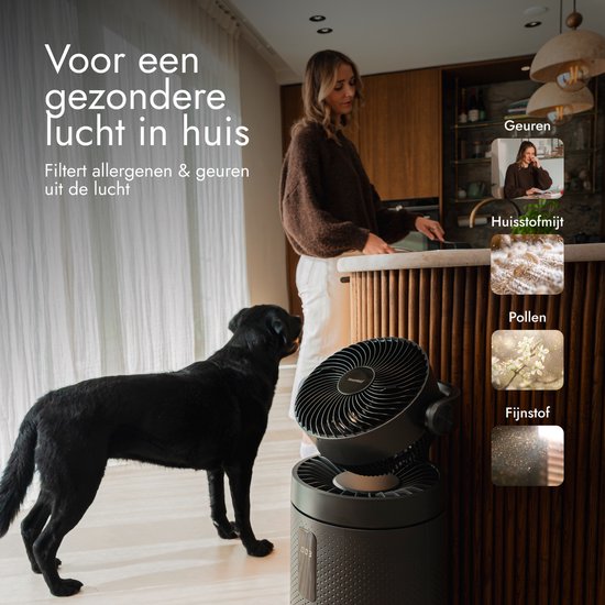 Ventilateur et purificateur d'air Bloomfold Cyclone – Filtre HEPA H13 et rayonnement UVC – CADR de 400 m³/h – Purificateur d'air - Classe de filtration médicale contre le pollen et les particules fines