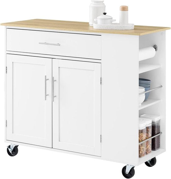 SoBuy îlot de cuisine mobile - chariot de cuisine - armoire de cuisine sur roulettes - pour salle à manger ou cuisine, blanc 99x40x85 cm FKW133-WN