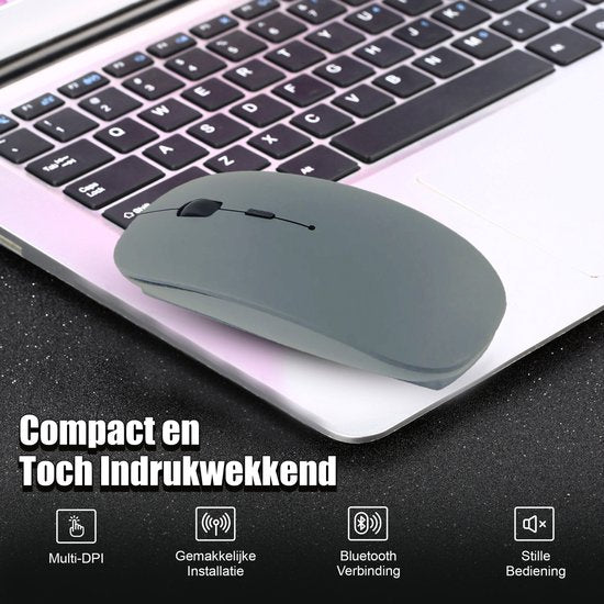 K&L Wireless Mouse - Souris sans fil Bluetooth pour ordinateur portable - Silencieuse - Rechargeable - Grise
