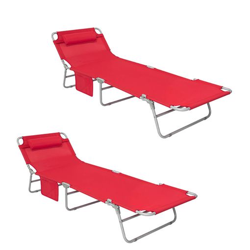 Chaises longues de jardin Sobuy - 2 pièces - Rouge - 195x62x29 cm