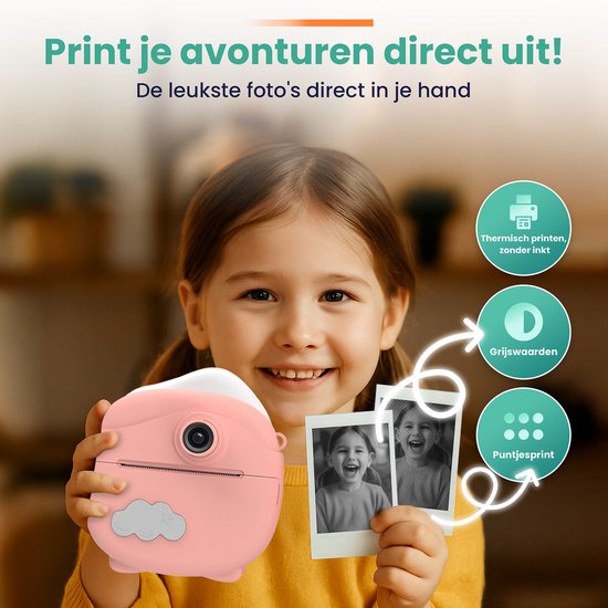 ODESSEY Caméra pour enfants avec imprimante - Full HD - Caméra Selfie - Carte SD 32GB - Photo - Vidéo - Jeux - Caméra numérique pour enfants - Caméra photo pour enfants - Rose