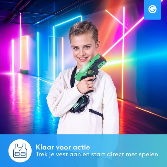 Kit de laser game Silvergear pour enfants avec 2 pistolets laser et 2 gilets - Pistolet jouet interactif d'une portée de 15 m - Jeu de tir - Jeu de combat Laser Tag en plein air - Cadeau pour garçons et filles - 6, 7, 8, 9, 10, 11, 12, 13, 14, 15, 16 ans