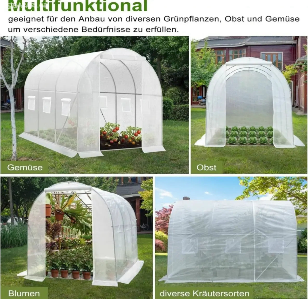 Woltu Foil Greenhouse 300x200x200 cm White - Serre tunnel spacieuse avec 6 fenêtres et fermeture à glissière