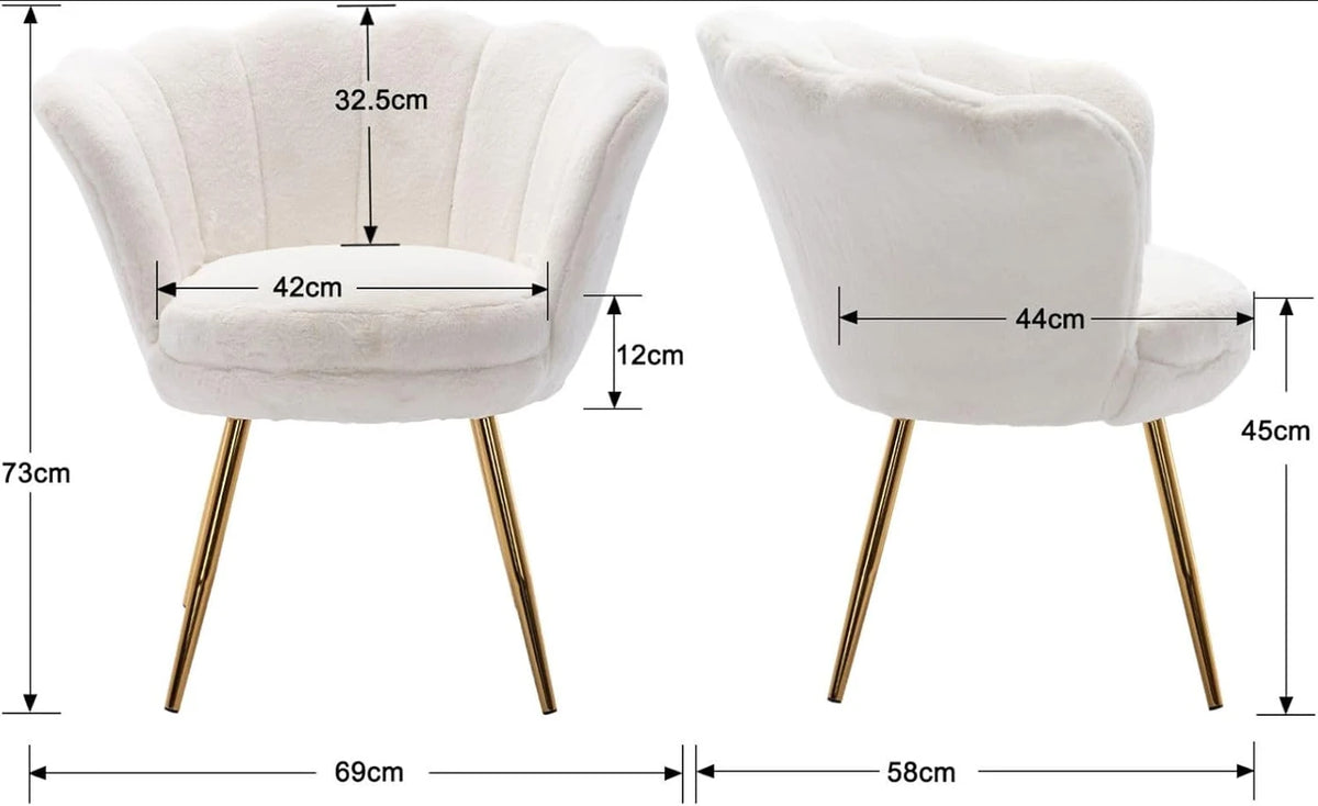 Fauteuil Ya-Home en forme de fleur avec pieds dorés - Fauteuil de détente en peluche - 70 x 60 x 76 cm - Blanc