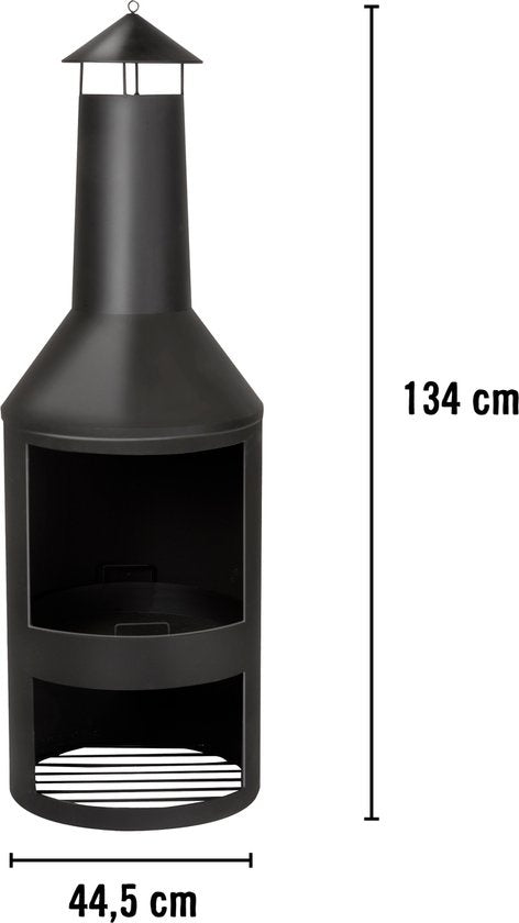 BBQ Collection Poêle d'extérieur avec cheminée - Poêle de jardin 134 x 44,5 x 44,5 cm - Poêle de terrasse pour bois de chauffage - Poêle de terrasse avec récupérateur de cendres, tisonnier et rangement pour le bois - Jardin et terrasse - Acier au carbone