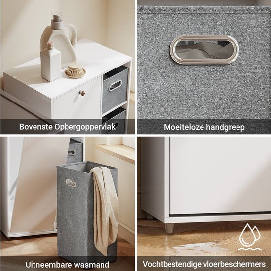 Meuble de salle de bains SoBuy avec panier à linge, armoire de rangement avec 2 paniers en tissu, peu encombrant, linge sale, blanc, pour buanderie BZR218-W