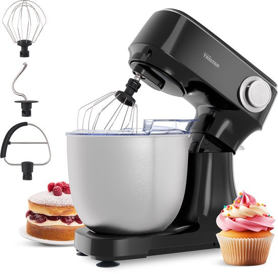 Robot de cuisine Tristar 800 W - Capacité de 4,5 L - Bol en acier inoxydable - 12 programmes - Noir