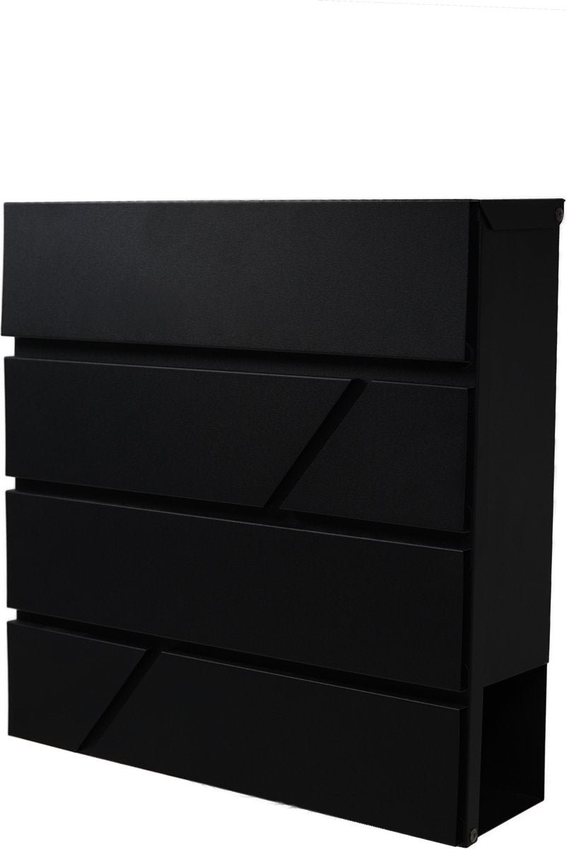 BRASQ Deluxe Letterbox Black 37.5 x 36.5 x 11 cm - Boîte aux lettres murale avec serrure et compartiment à journaux - Comprend le matériel de montage et 2 clés