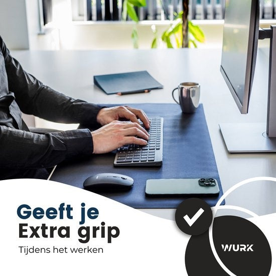 WURK Tapis de bureau professionnel en cuir synthétique - Organisateur de bureau - Accessoires de bureau - Tapis de souris XXL- Inclut un clip de câble - 80x40 - Bleu