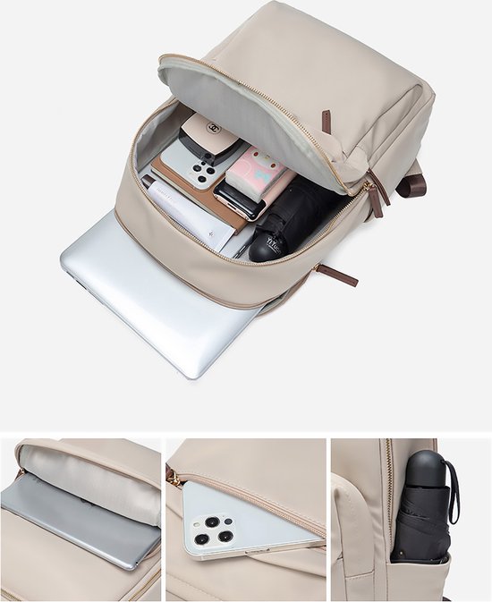 Aramae® - Sac à dos femme - Sac à dos femme - Sac à dos fille - Sacoche pour ordinateur portable 14 pouces - Sac d'école - Sac à dos beige