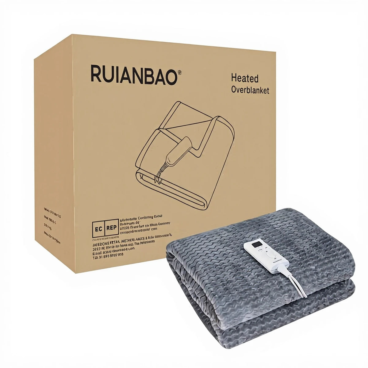 Couverture chauffante de luxe Ruianbao 130 × 180 cm – 9 niveaux de chaleur – 165 W – Douce et confortable