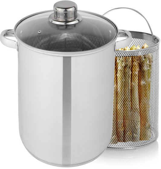 Aviro Asparagus pan - Pasta pan - Ø 16.5 cm - 23cm de haut - 4.2L - Multifonctionnel - Convient à toutes les sources de chaleur - acier inoxydable