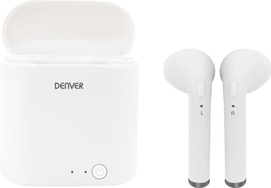 Denver TWQ-40 - Ecouteurs Bluetooth sans fil - Chargement sans fil via QI - Blanc