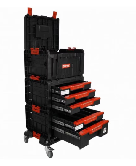 Chariot à outils Qbrick System Pro - 2 plateaux à tiroirs - 61 x 44 x 33 cm - Noir