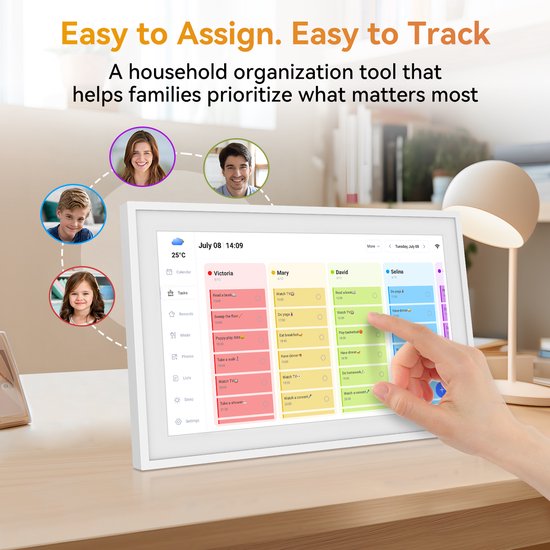 Cadre photo numérique TABWEE P15 15,6 pouces avec écran tactile – Full HD 1080p, planificateur familial intelligent, liste de tâches, écran interactif pour la cheminée – Montage mural ou sur bureau pour une organisation fluide