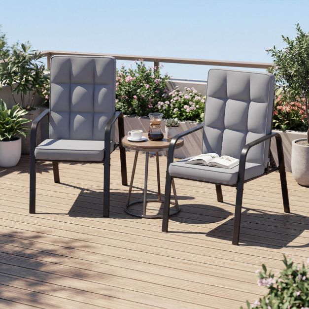 Coast Terrace Chairs Set of 2 - Adjustable - Cushions - Metal - Grey/Black