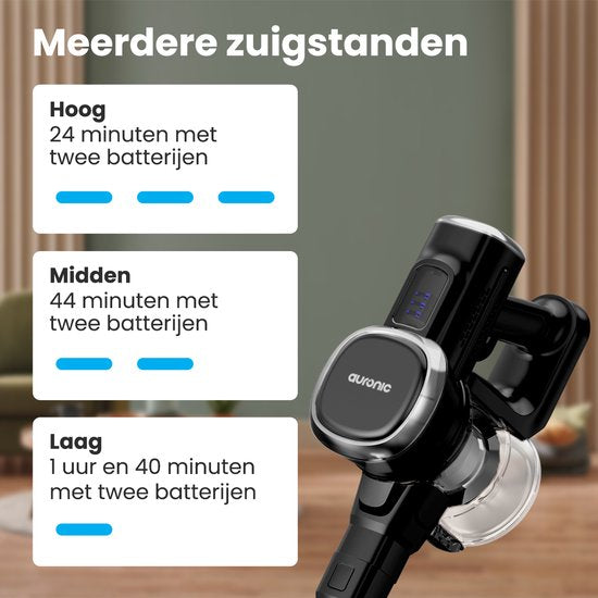 Auronic Stick hoover - Sans fil - Sans sac - Alimenté par batterie - Autonome - 220W - Batterie supplémentaire - Aspirateur - Noir