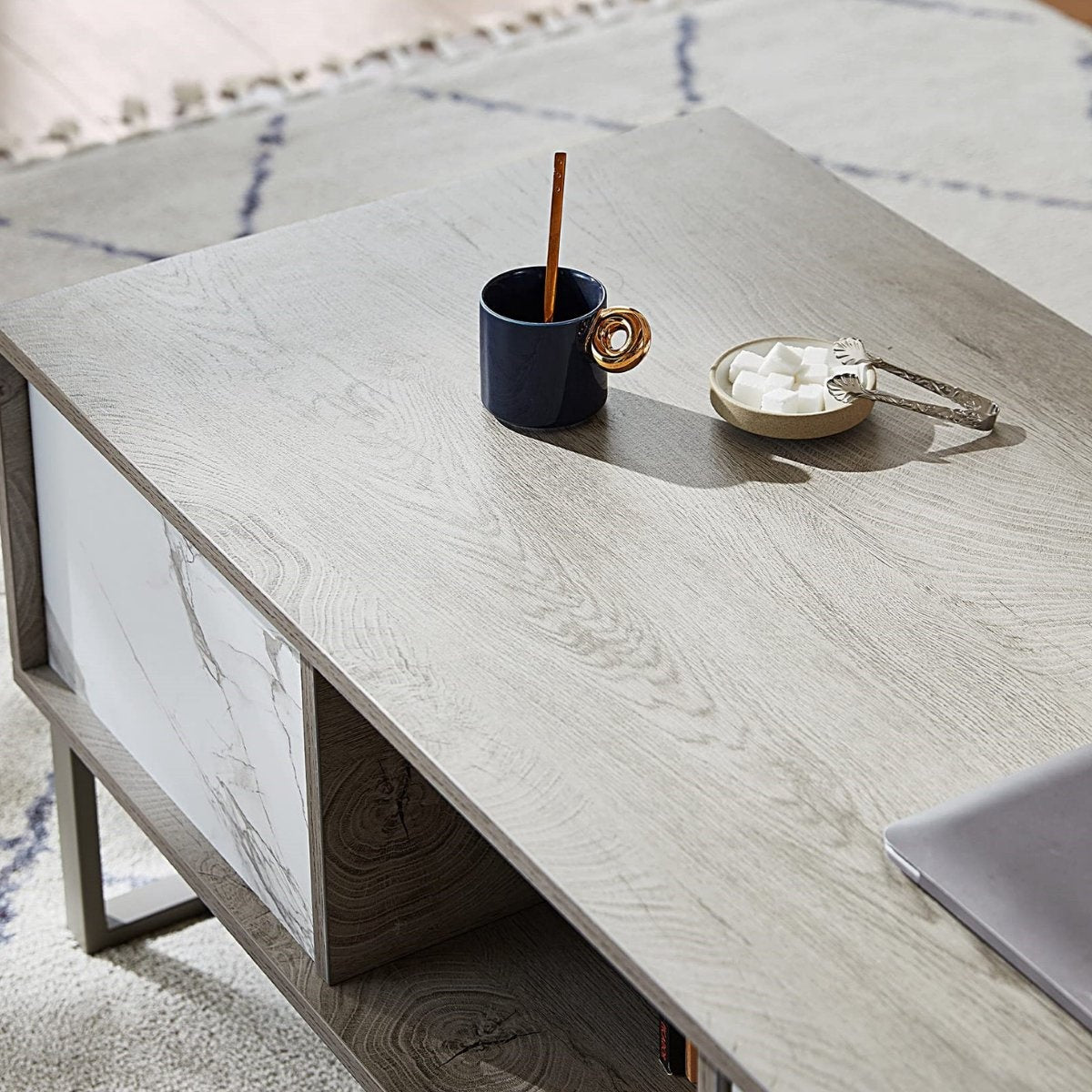 Niceey Salontafel met Lade - Koffietafel - Bijzettafel - Opbergruimte - Hout - 104 x 49.5 x 39.5 cm - Marmerlook