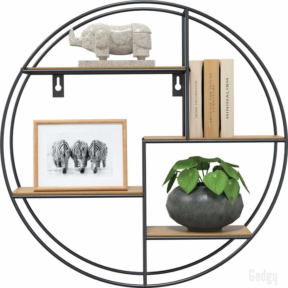 étagère murale - Gadgy - décoration murale salon en bois - Ø 42x10 cm - Métal noir