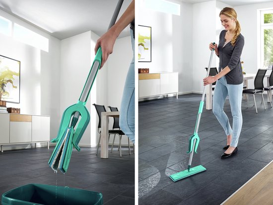 Racleur de sol Leifheit Picobello M Micro Duo avec manche - largeur de nettoyage de 33 cm - turquoise - gris