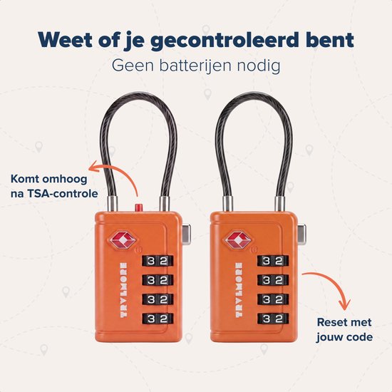 TRVLMORE Cadenas de valise avec câble - Certifié TSA - Fonction alarme - À 4 chiffres - Lot de 2 - Orange