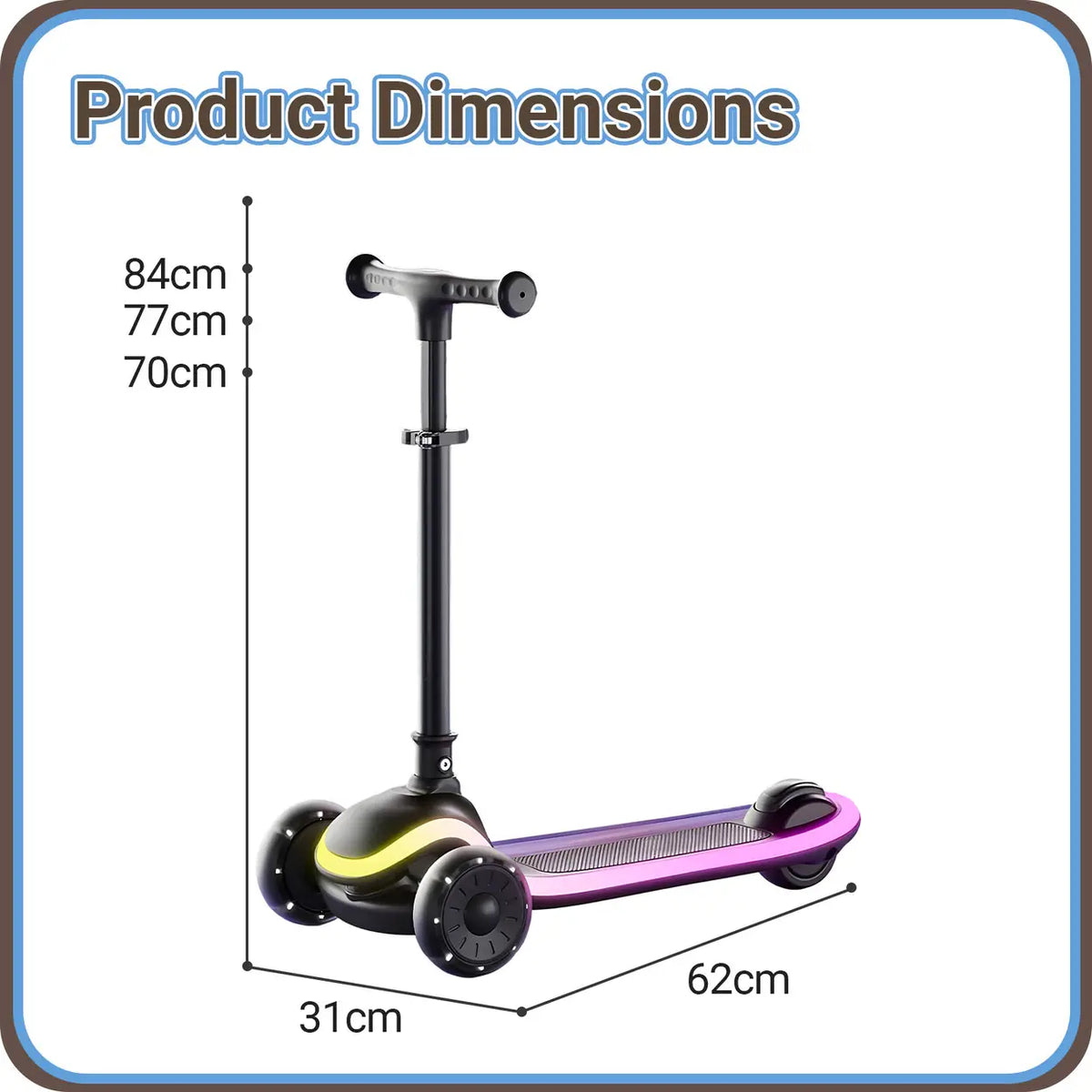 Trottinette pour enfants Neuleb YFQ à 3 roues avec roues à LED - Pliable - Noire