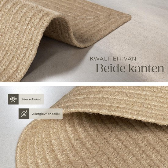 tectake® Tapis tressé - Style Boho - Tapis en jute pour l'intérieur et l'extérieur - Durable, facile d'entretien, indéformable et anti-allergique - Tapis vintage - Tailles div. - 200x290 cm