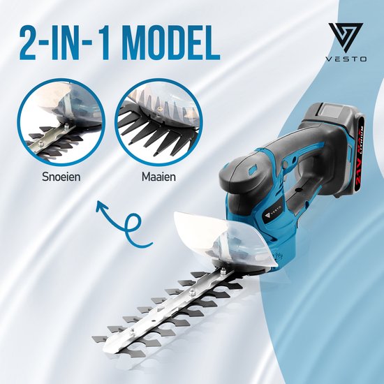 Vesto® Accu taille-haie - Lame de buis et d'herbe incluse - Taille-haie électrique - Sécateurs sans fil - Taille-haie