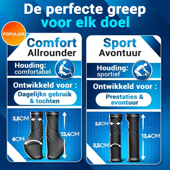 Poignées de vélo Nextcover - Comfort Grip - Ergonomiques - Universelles - Noires