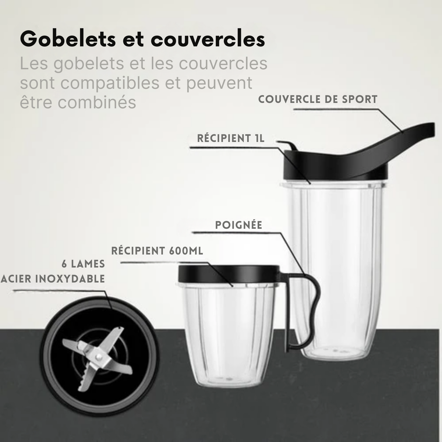 Blender NutriPower Pro - Savoré Kitchen - Blender à emporter - Mixeur à smoothie - 2 gobelets