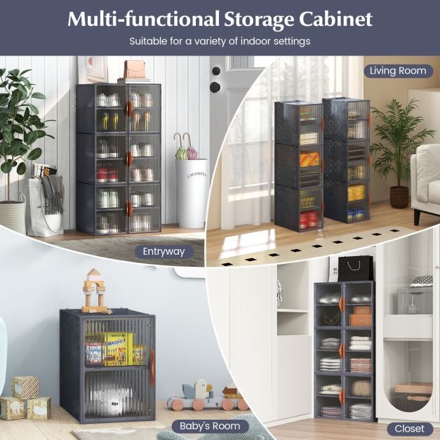 Coast Shoe Storage Box Set - Stackable & Incl. Magnetic Doors - 12 compartiments - 49 x 32 x 113 cm - Grey